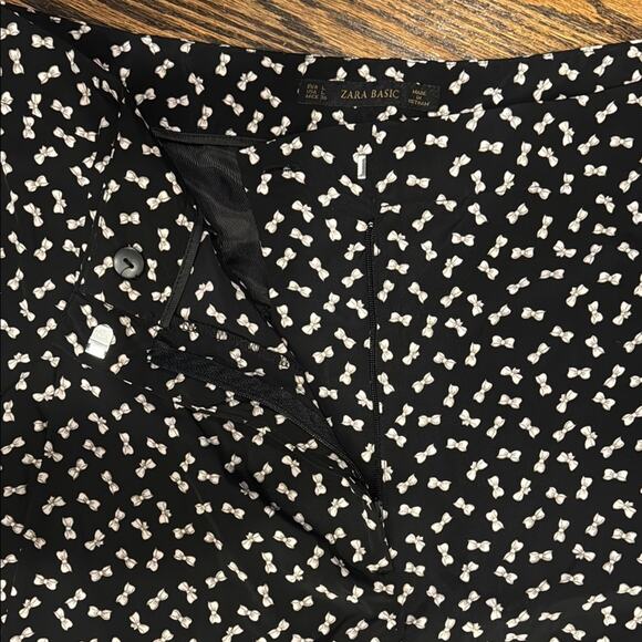 Zara Basic Sateen Black Mini Bow Wide Leg Cropped Trouser Pants Women's L NWT - Picture 2 of 5